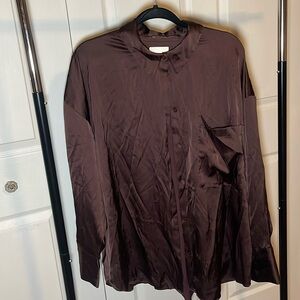 Brown Silk Button Down Blouse